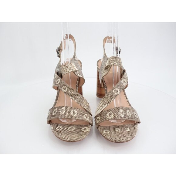 Via Spiga Italy Women's Sandal Size 9 Round Heel Strappy Tan Snake Print Leather - Picture 2 of 10